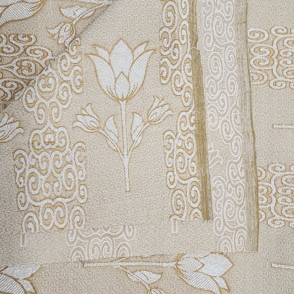 1960s 70s Gold Textured Polyester Upholstery Fabric Tulips 48" W 2yds 12" VTG - Picture 6 of 7